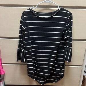 Tickled Teal Black and White Striped  Top